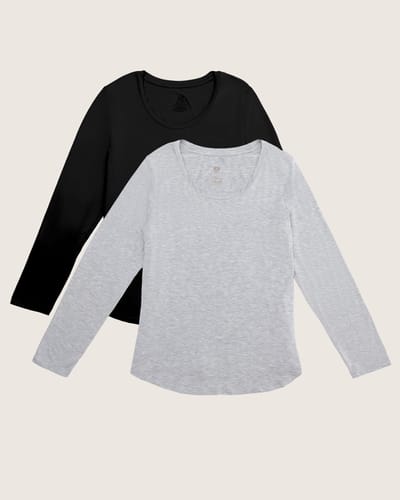 Storq Bamboo Nursing Long Sleeve T-shirt Two-Pack | Black & Grey Heather
