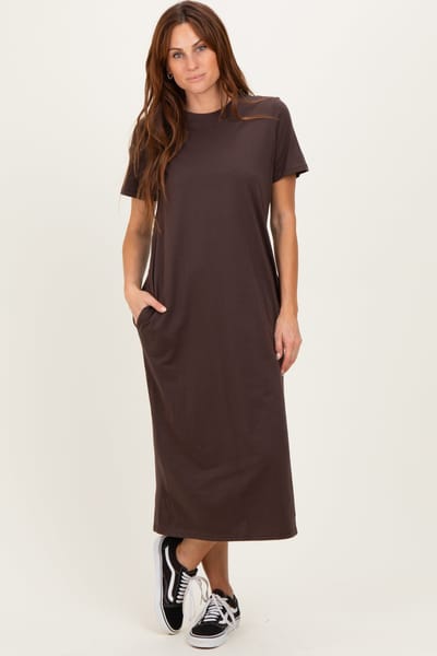 LOIT Dark Chocolate Cotton T-Shirt Midi Dress