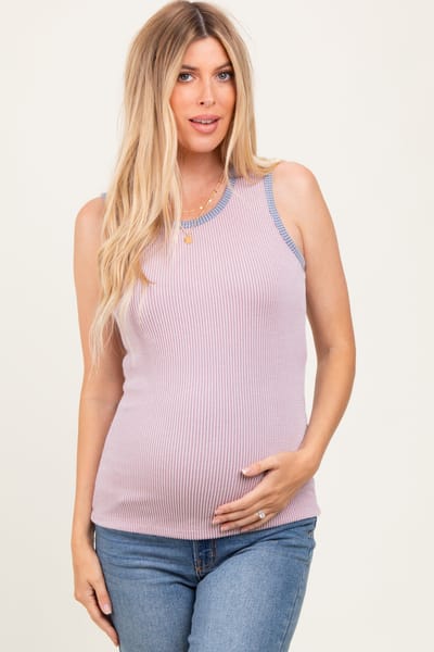 PinkBlush Mauve Solid Ribbed Maternity Tank Top