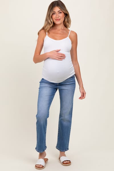 Risen Jeans Blue Cropped Straight Leg Maternity Jeans