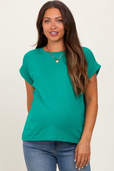 Zenana Outfitters Green Rolled Cuff Maternity Short Sleeve Tee