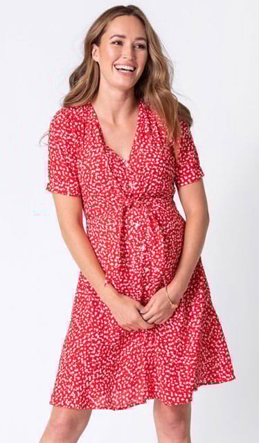 Special Addition Daffodil Red Print Nursing Tie Front Dress