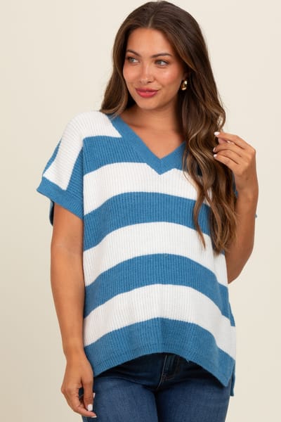 So Me Blue Striped V-Neck Maternity Sweater Top