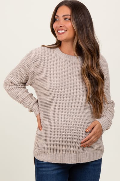 PinkBlush Dark Beige Waffle Knit Rounded Hem Maternity Sweater