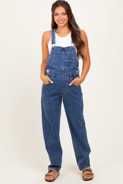 Bluivy Blue Wash Rolled Cuff Maternity Denim Overalls
