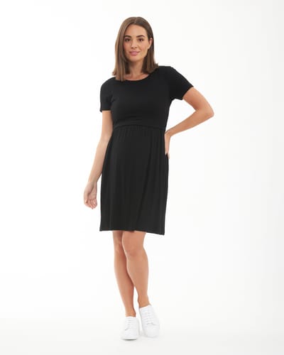 Ripe Maternity Rib Crop Top Nursing Dress Black