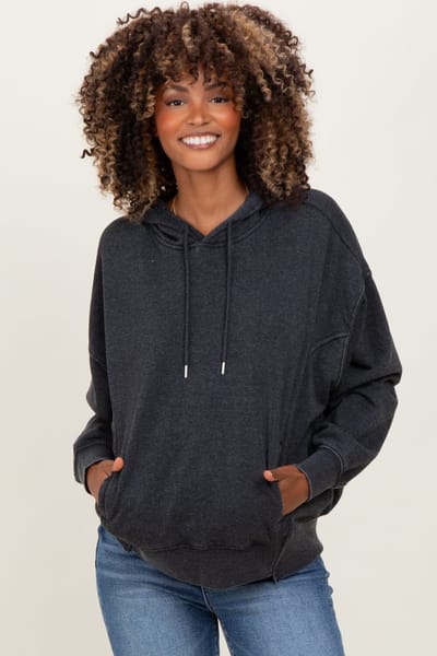 PinkBlush Black Drop Shoulder Long Sleeve Oversized Maternity Hoodie