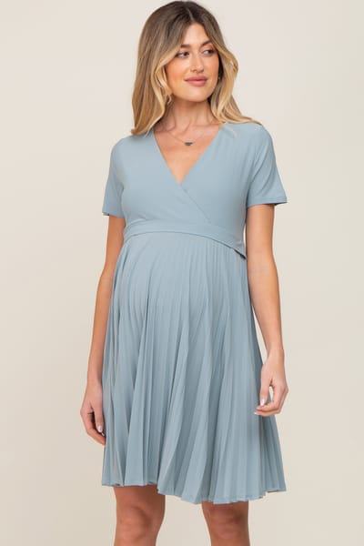 Hello Miz Mint Pleated Maternity/Nursing Dress