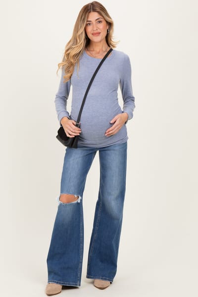 PinkBlush Navy Distressed Knee Wide Leg Maternity Jeans