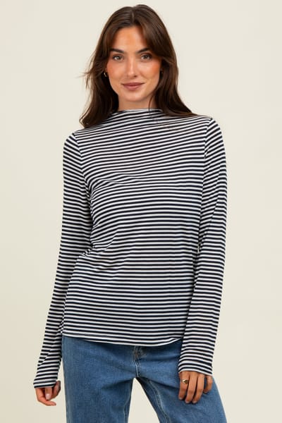 Wishlist Navy Striped High Neck Long Sleeve Top