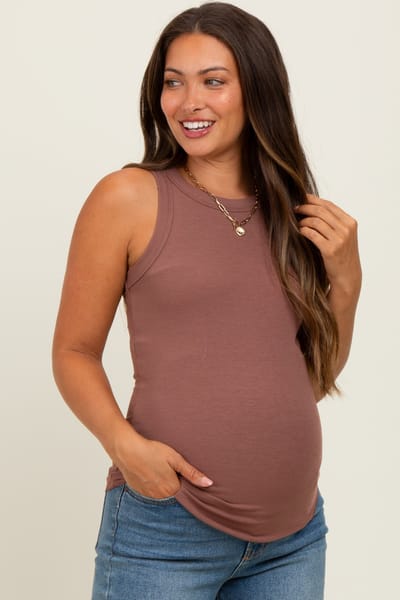 Wishlist Burgundy Ribbed Basic Crew Neck Maternity Tank
