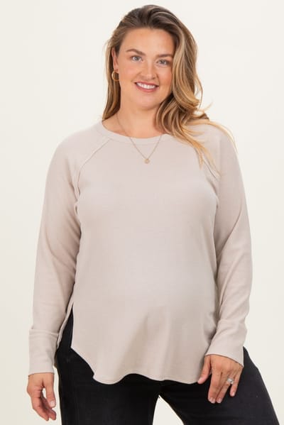 PinkBlush Cream Baby Waffle Knit Long Sleeve Maternity Plus Top