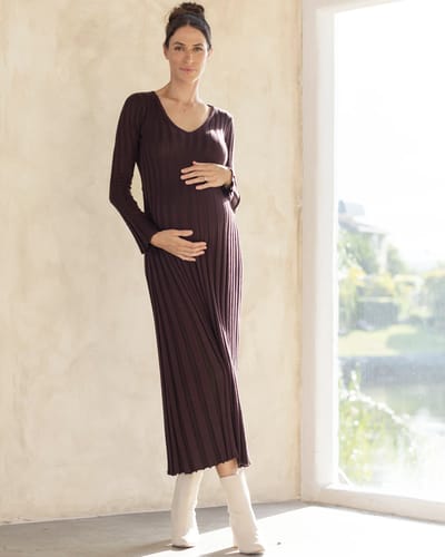 Angel Maternity Victoire Maternity Knit Dress in Dark Brown