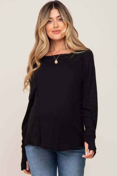 PinkBlush Black Exposed Seam Long Sleeve Maternity Top