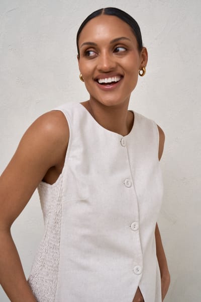 Bae The Label All Angles Button Front Vest - Oatmeal*