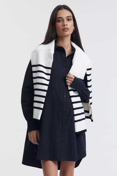 Legoe Heritage Cotton Poplin Shirtdress (Washed Navy)