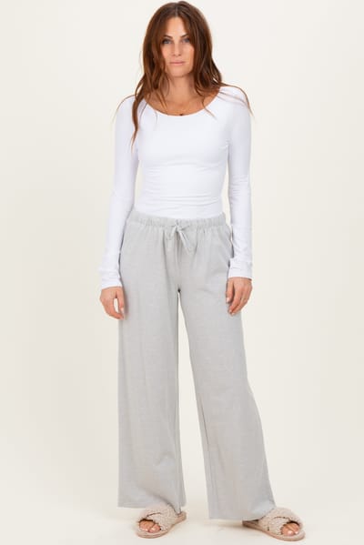 Le Lis Heather Grey Striped Front Tie Lounge Pants