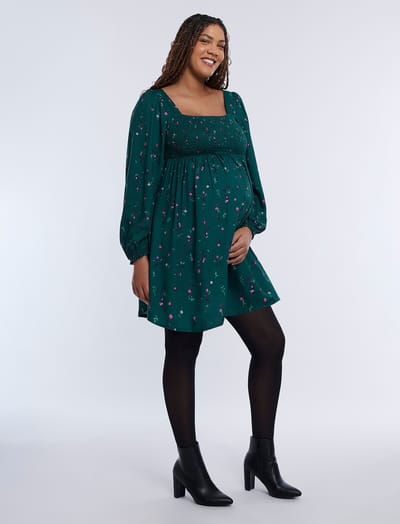 Motherhood Maternity Long Sleeve Smocked Empire Waist Dress