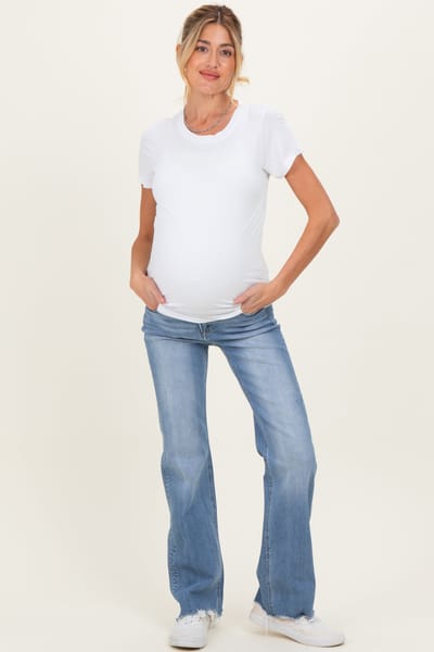 PinkBlush Blue Fray Hem Straight Leg Maternity Jeans