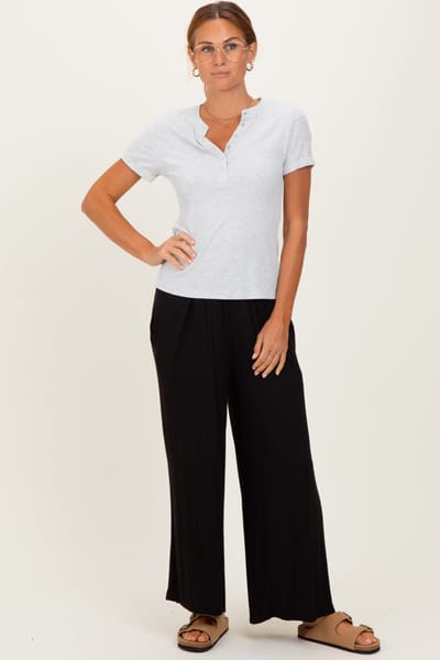 Zenana Outfitters Black Wide Leg Ankle Lounge Pants