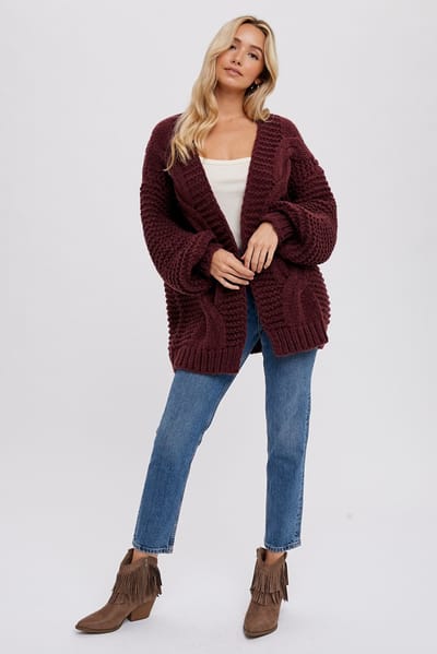 Bluivy Burgundy Chunky Knit Cardigan