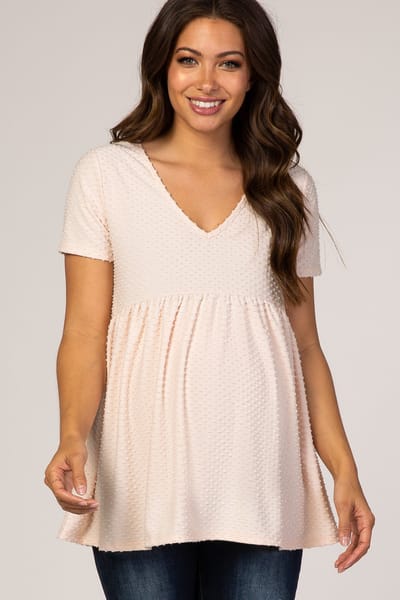 PinkBlush Beige Textured Babydoll Maternity Blouse