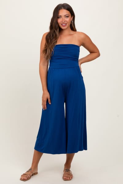PinkBlush Navy Double Layered Strapless Tube Top Maternity Jumpsuit
