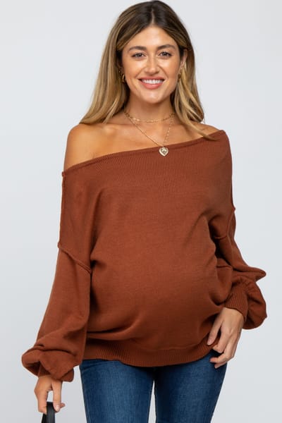 Miracle Camel Boat Neck Bubble Sleeve Maternity Sweater