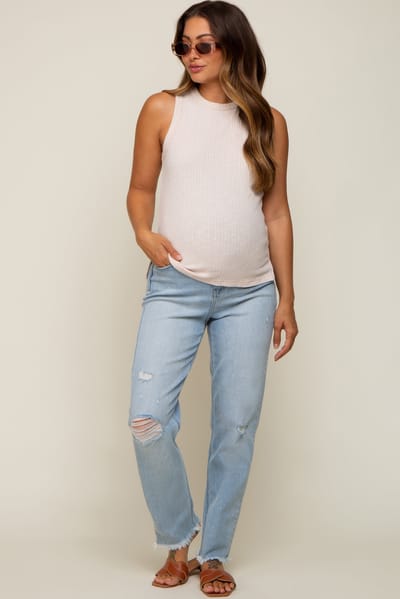 PinkBlush Light Blue Distressed Frayed Hem Maternity Jeans