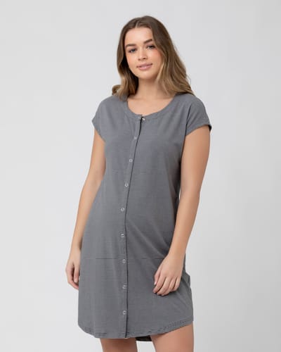 Ripe Maternity Blake Organic Short Sleeve Nightie Gunship / White