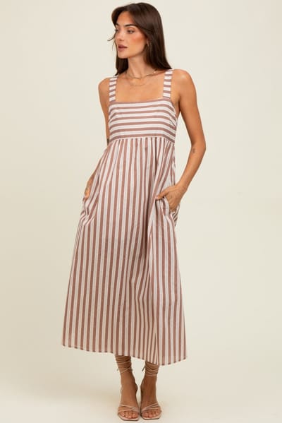 Wishlist Mocha Striped Sleeveless Midi Dress