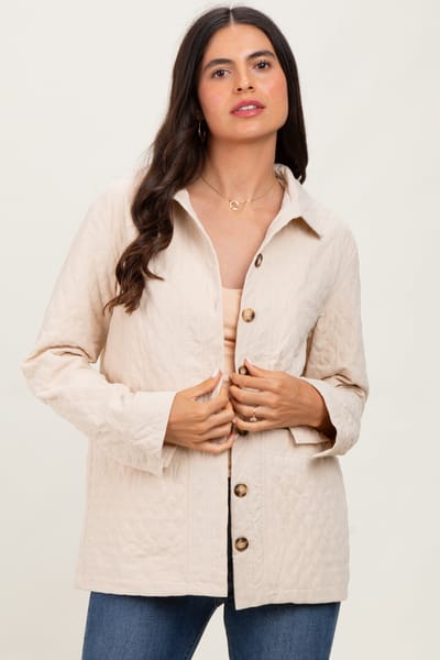 Listicle Cream Quilted Button Jacket