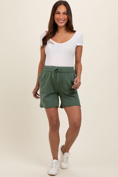 Hyfve Olive Green Raw Hem Maternity Drawstring Shorts