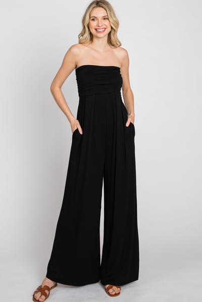 Hello Miz Black Strapless Wide Leg Jumpsuit