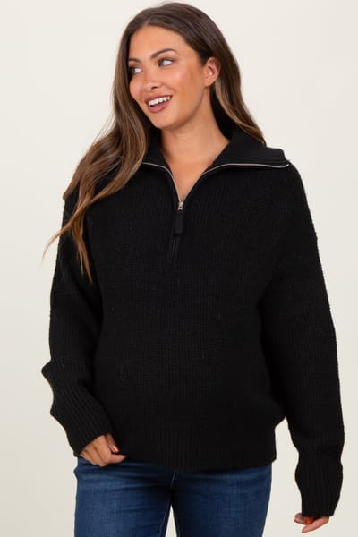 PinkBlush Black Half Zip Maternity Pullover Sweater