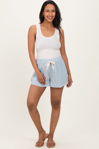 Mustard Seed Light Blue Drawstring Maternity Shorts
