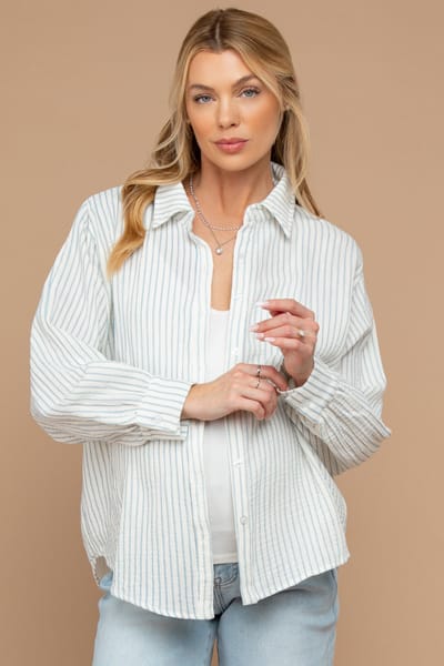 Gilli Ivory Striped Cotton Gauze Maternity Button Down Shirt