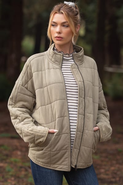 Aemi + Co Olive Oversized Quilted Maternity Jacket