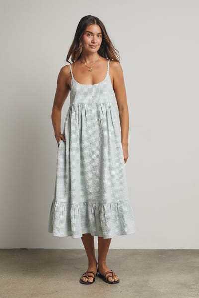 Wishlist Sage Gingham Sleeveless Midi Dress