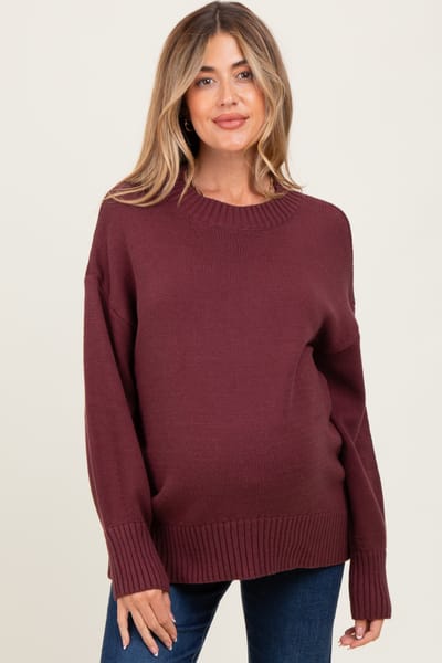 PinkBlush Burgundy Drop Shoulder Oversized Maternity Sweater