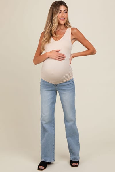 PinkBlush Light Blue Relaxed Straight Leg Maternity Jeans
