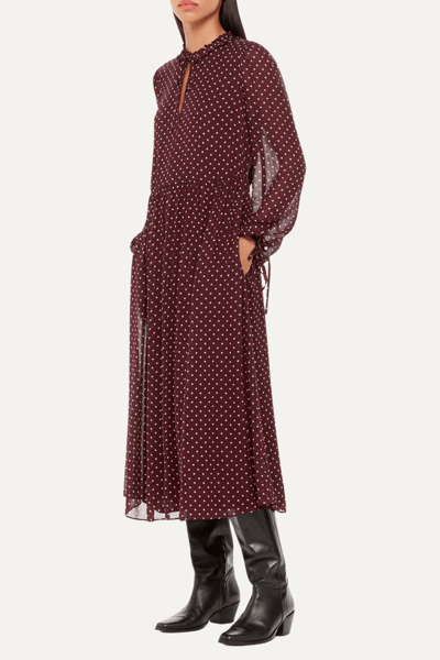 Whistles Spot Print Trapeze Midi Dress - Burgundy/ Multi