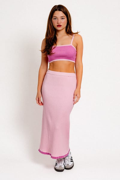 Le Lis Pink Rib Knit Midi Skirt