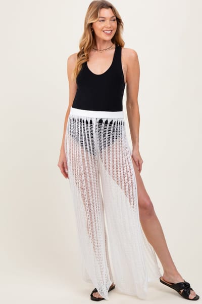 PinkBlush White Mesh Split Maternity Cover Up Pants