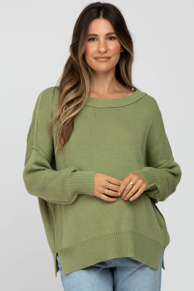Miracle Light Olive Exposed Seam Side Slit Maternity Sweater