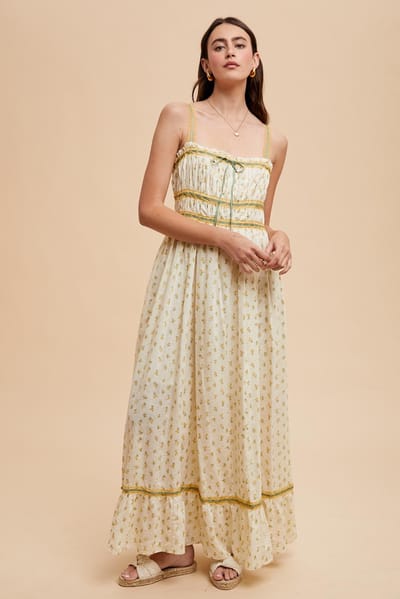 In Loom Yellow Floral Ribbon Detail Sleeveless Maxi Dress