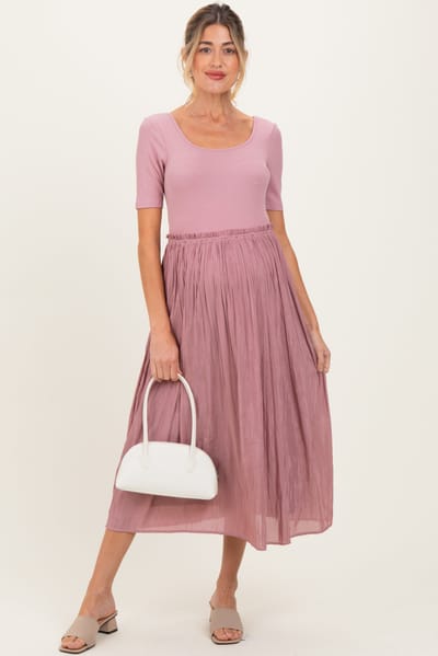Hem & Thread Mauve Scoop Neck Pleated Skirt Ballet Maternity Dress