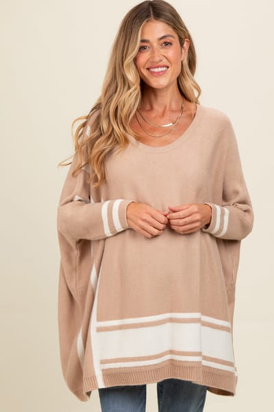 BiBi Beige Mixed Stripe Dolman Sleeve Maternity Sweater