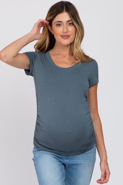 PinkBlush Deep Teal Basic Short Sleeve Maternity Fitted Top
