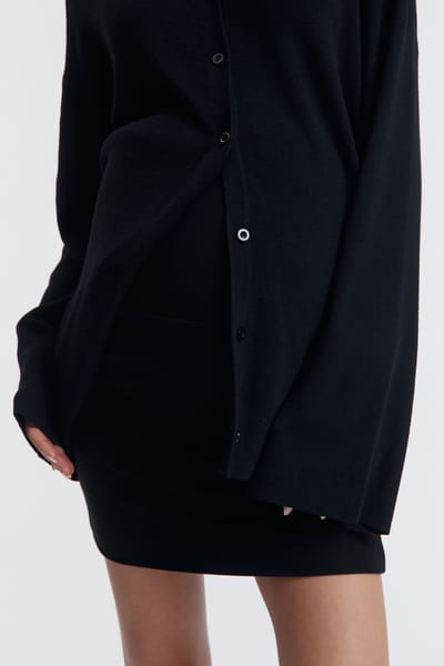 LÉGOE HERITAGE Merino Wool Fold Down Skirt (Black) - FINAL SALE